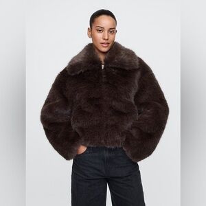 GAP Dark Brown Faux Fur Zip Jacket